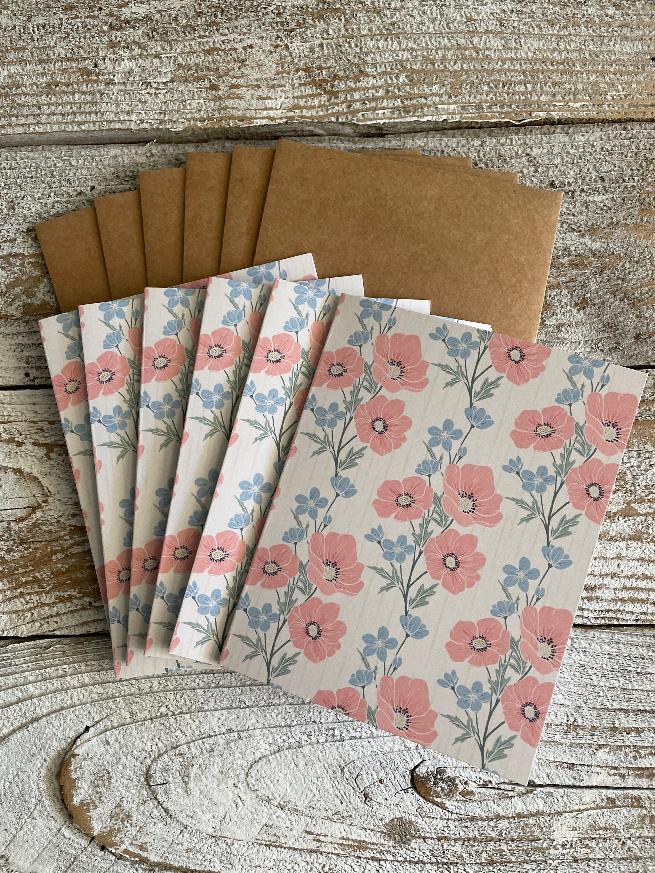 Set of 6 Notecards - Pink Elegant Floral Patterned Note Cards - Modern ...