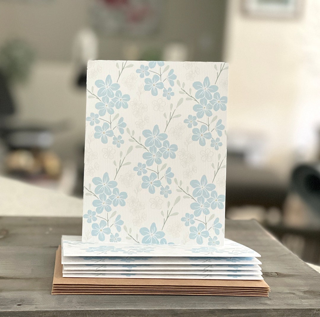 Aqua Floral Patterned Note Cards - Set of 6 Notecards - Forget Me Not ...