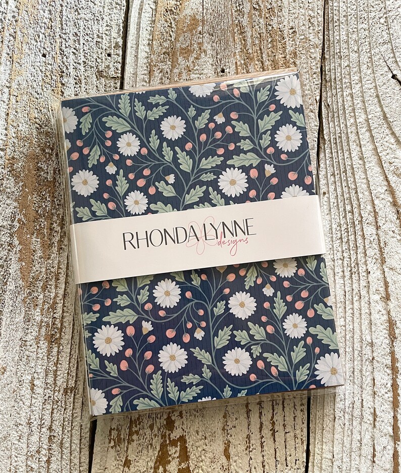 Wildflower Daisies Note Cards - Set of 6 Notecards - Navy Floral ...