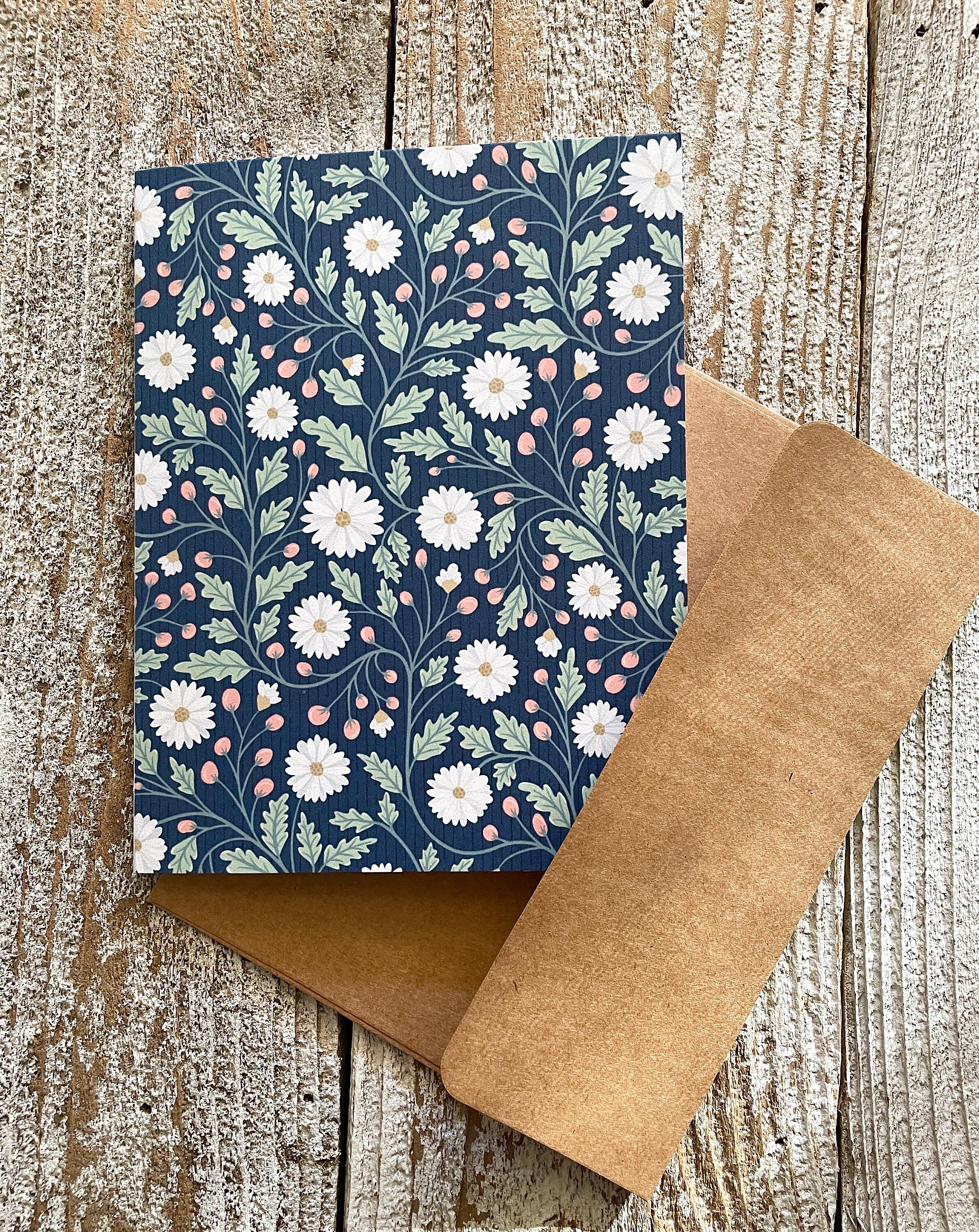 Wildflower Daisies Note Cards - Set of 6 Notecards - Navy Floral ...