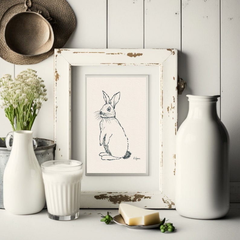 Curious Bunny Art Print - Original Rabbit Ink Sketch - Giclee Art Print ...