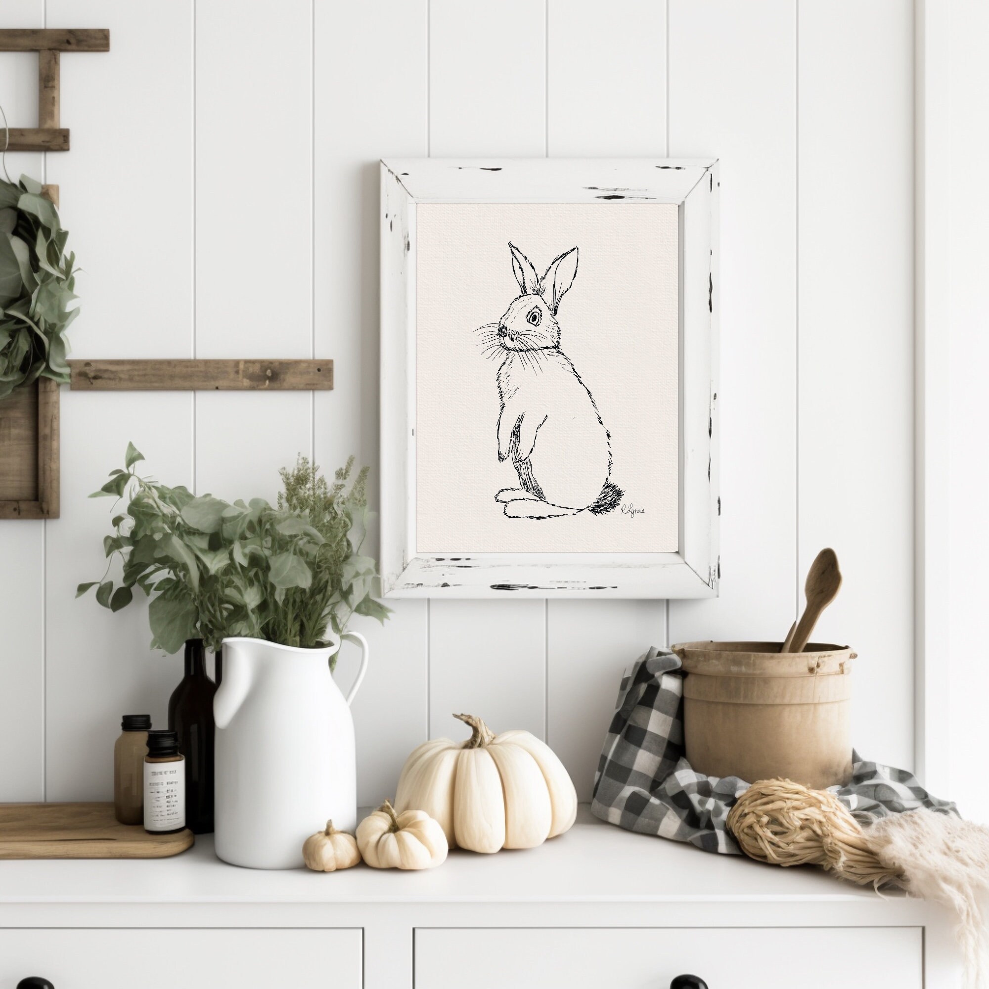 Curious Bunny Art Print Original Rabbit Ink Sketch Giclee Art Print ...