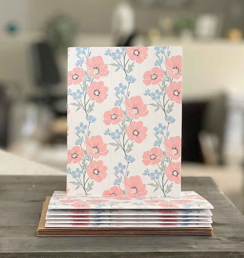 Set of 6 Notecards - Pink Elegant Floral Patterned Note Cards - Modern ...