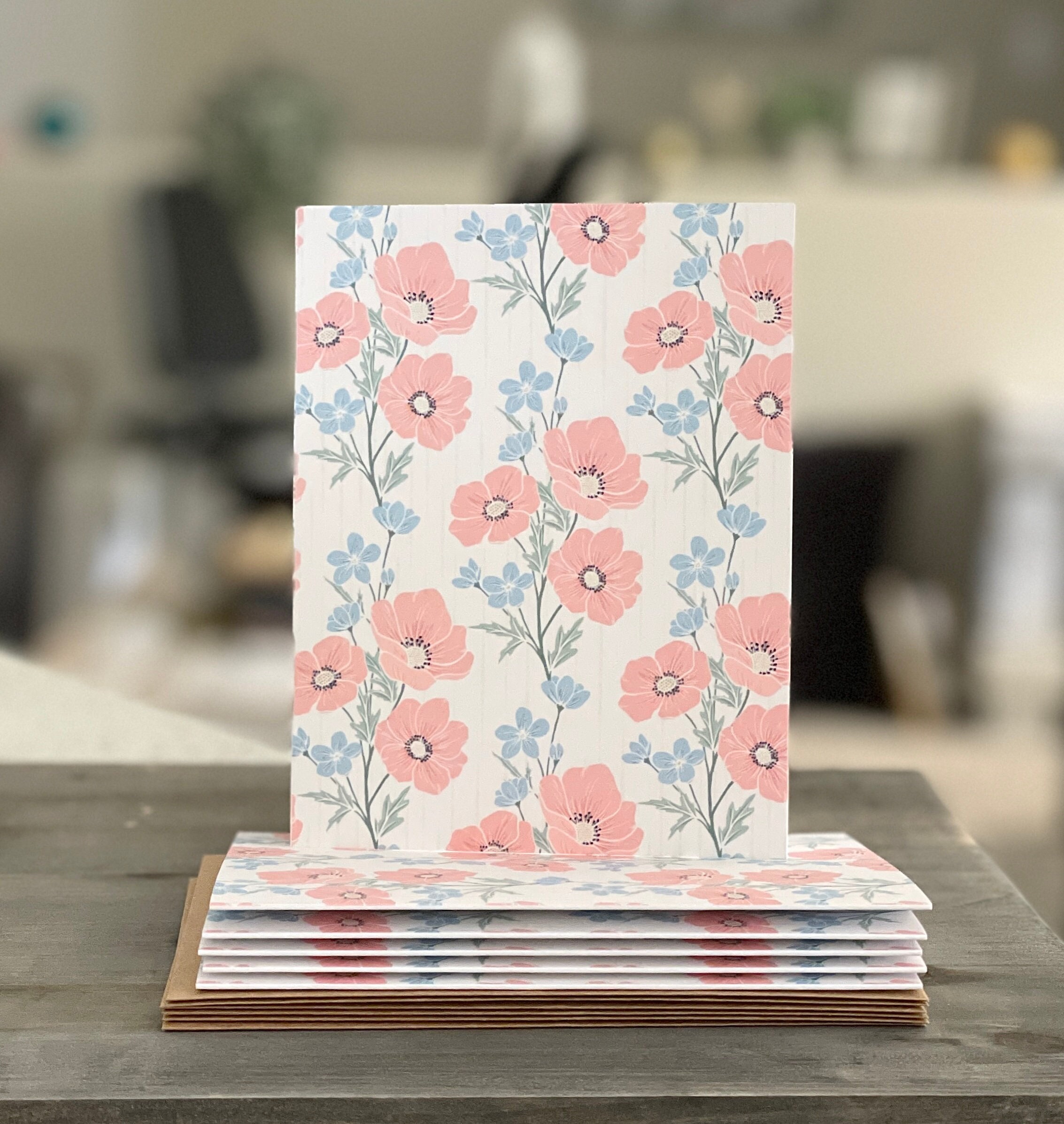 Set of 6 Notecards - Pink Elegant Floral Patterned Note Cards - Modern ...