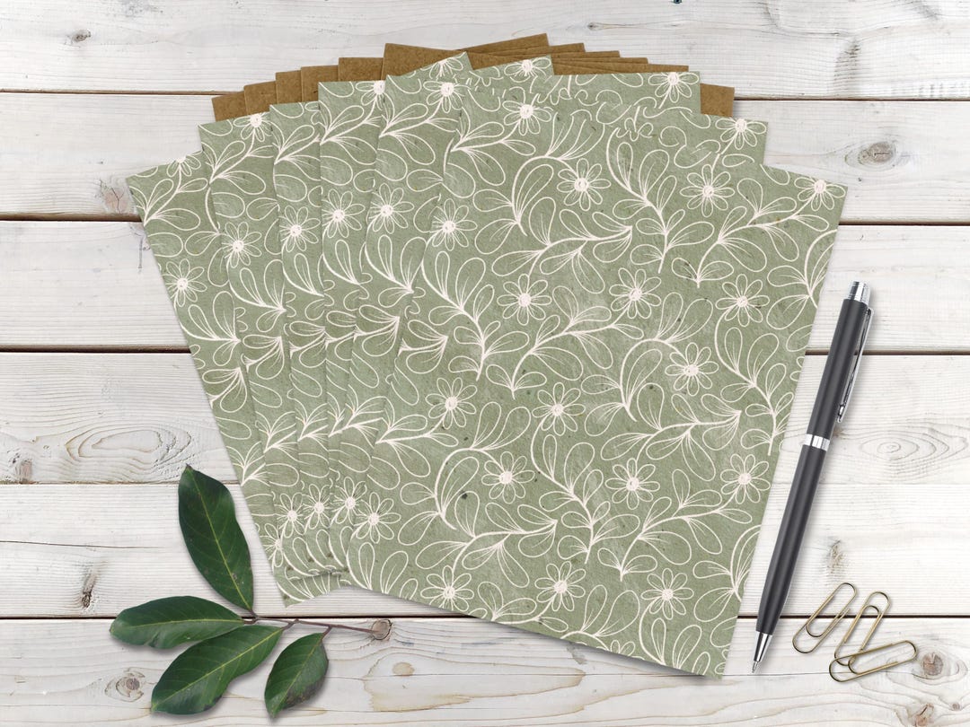 Sage Green Floral Vines Note Cards – Original Handmade Stationery Set ...