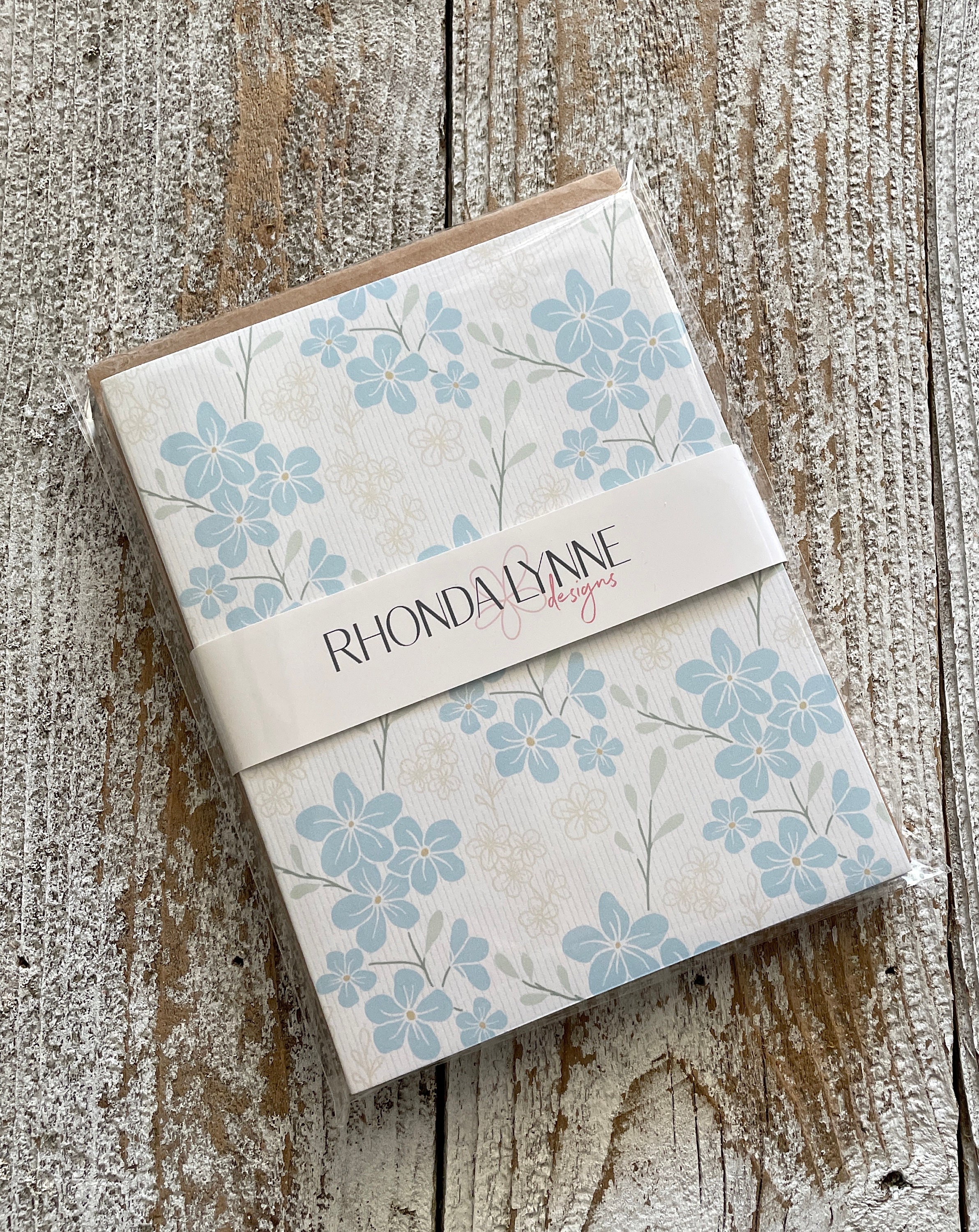 Aqua Floral Patterned Note Cards - Set of 6 Notecards - Forget Me Not ...