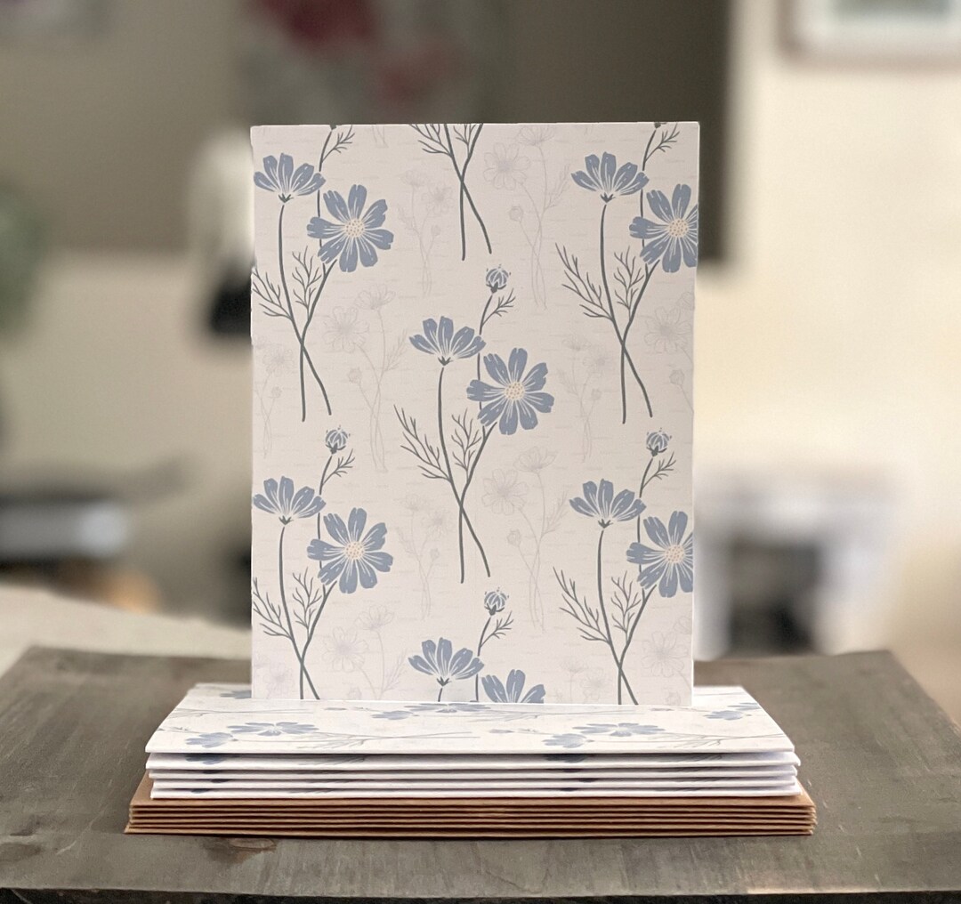 Floral Patterned Note Cards - Set of 6 Notecards - Dusty Blue Floral ...