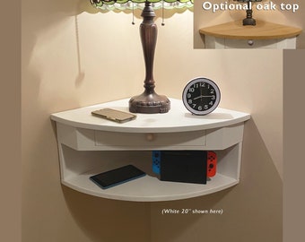 Corner Nightstand with Drawer and Shelf - Floating Nightstand