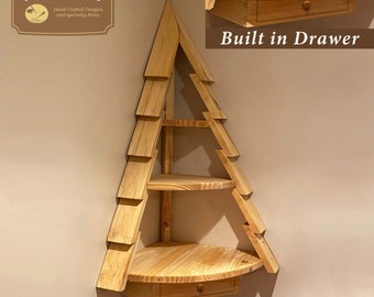Corner Tree Shelf with Drawer - Christmas shelf - Rustic Decor