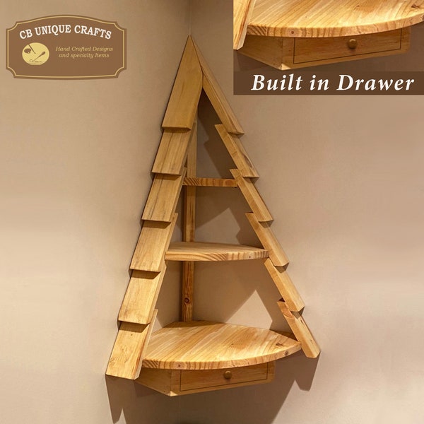 Corner Tree Shelf with Drawer - Christmas shelf - Rustic Decor