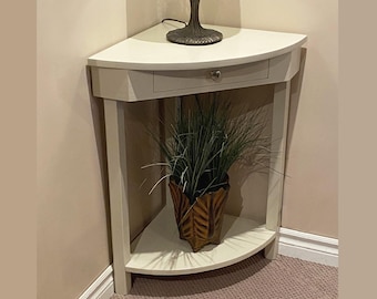 Corner Table with Drawer and Shelf - Nightstand - Accent Table - Solid Pine Construction