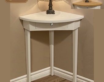 Corner Table with Drawer - Corner Nightstand - Solid Wood Construction