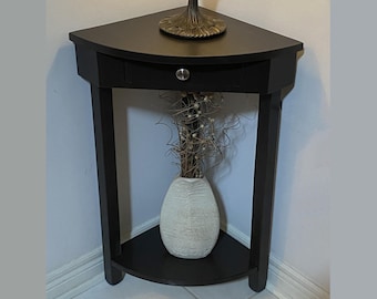 13” Corner Table with Drawer and Lower Shelf - Accent Table - Solid Pine Construction