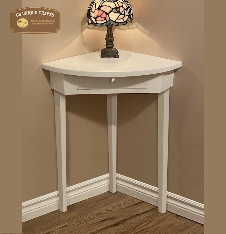 Corner Table With Drawer Rustic Finish Nightstand Solid Wood