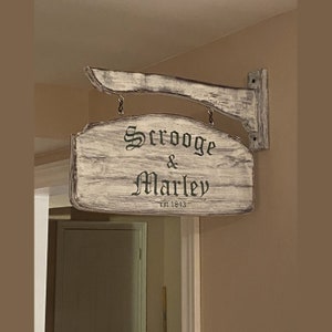 Scrooge & Marley Weathered Sign - Double Sided - Mounting Bracket