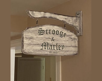 Scrooge & Marley Weathered Sign - Double Sided - Mounting Bracket