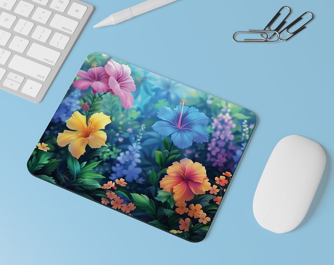 Artistic Floral Mousepad - Colourful Garden Pattern, Essential Home Office Decor, Thoughtful Teacher Appreciation Gift