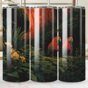Parrot Jungle Digital, 20oz Tumbler Wrap, PNG Straight Tapered, Commercial Use, Tropical Birds, Rainforest Digital File, Instant Download