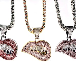 Diamond Bling Lip & Grill Pendant and Tennis Necklace