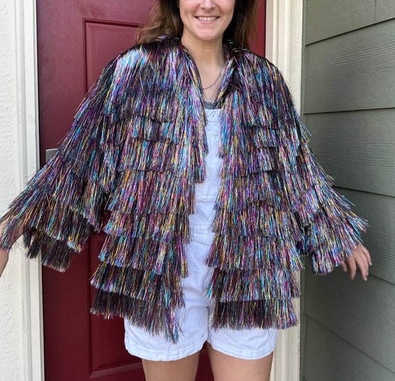 Holographic fringe jacket deals