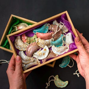 Ceramic Perogy Ornaments, Ukrainian Polish Dumpling Ornaments, Handpainted Pyrogi