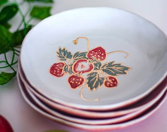 Strawberry Ceramic Pink Pasta Bowl, Handmade Dinner Plate, Unique Stoneware Serving Dish, Gold Luster Pottery, Shallow Salad Bowl