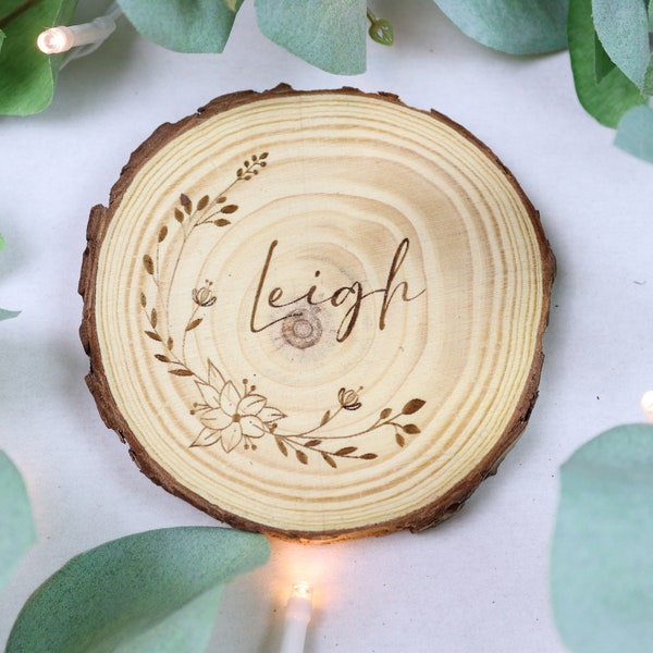 Personalised Wooden Log Slice - Ideal For Wedding Guests Table Placement 8-9cm