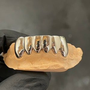 Grillz chapado en oro de plata de ley 925 real – parrillas Hip Hop de 6 8 o  dientes individuales Estilo: 6 dientes superiores