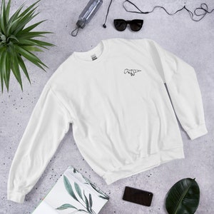 Origami Dinosaur Sweatshirt | Premium Embroidered Crewneck | Minimalist Unisex Long Sleeve Sweater | Gender Neutral Adult White Clothing