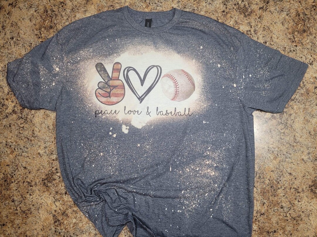 Bleached Tshirt Sublimation Baseball Peace Love Baseball Etsy