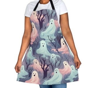 Halloween Ghost Apron (AOP), Halloween, Fall Season, Scary Apron, Ghostly Apron, Holiday Apron, Cute Ghostly Apron, Chef&#39;s Apron