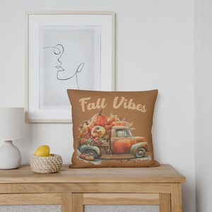 Fall Vibes Square Pillow Case, Autumn Pillow Cover, Vintage Truck With Pumpkins Pillow Case, Brown Pillow Cover, Fall Vibes Pumpkin Pillow