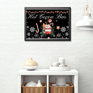 Hot Cocoa Bar Printable, Kakao, Küchenschild, Weihnachtsdekor, Instant Download, schwarz und rot Weihnachtsschild, Trinkstation, heiße Schokolade