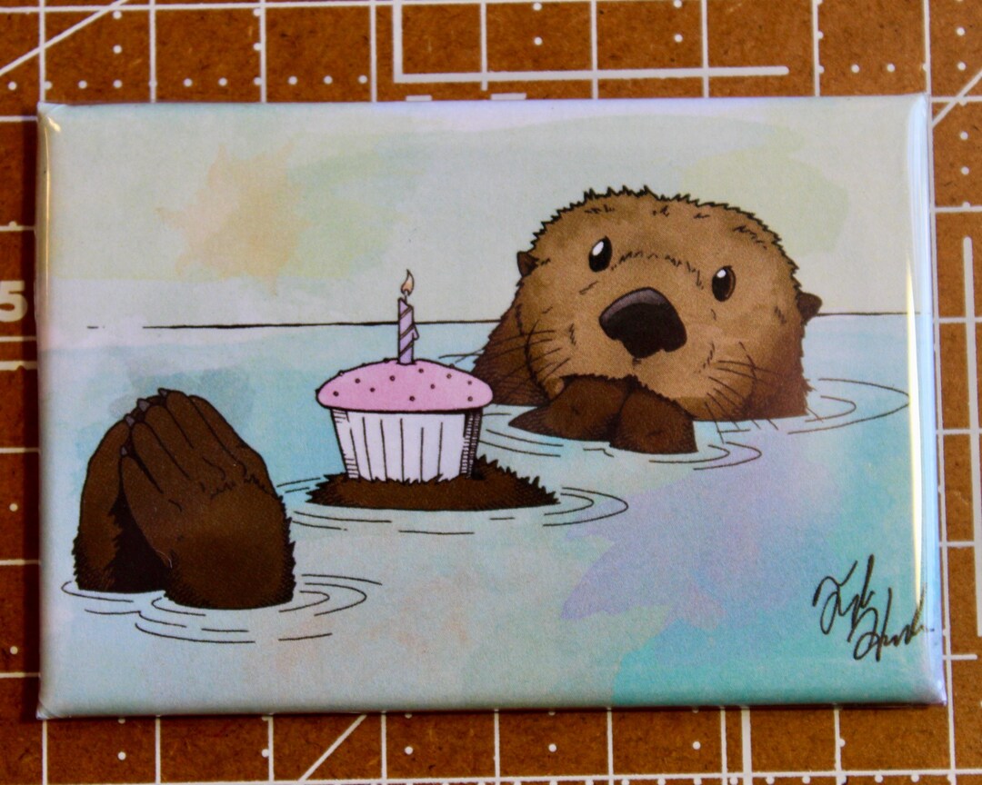 Otter With a Cupcake - 2 X 3 Fridge Magnet