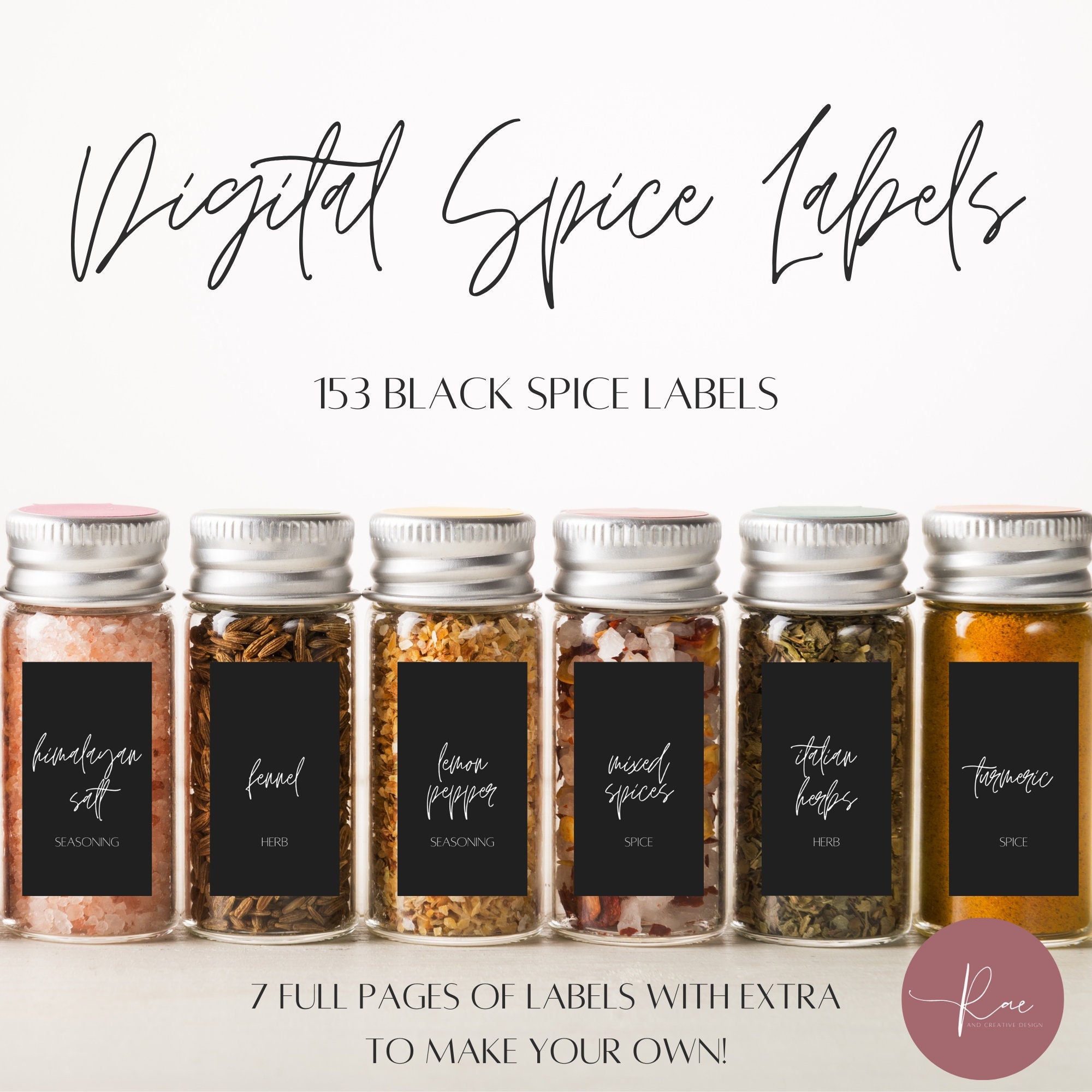 Editable Black Spice Jar Labels, Printable Spice Jar Label