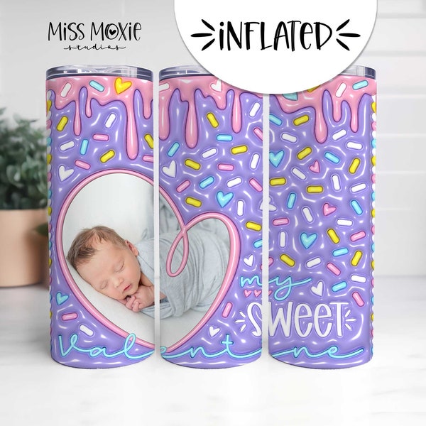 3D Inflated Add A Photo Valentines Sprinkles Sublimation Tumbler Wrap Instant Download PNG Puffy Valentine Candy Tumbler Dripping Design PNG