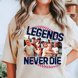 Sandlot Baseball Shirt, Legends Never Die, Retro Baseball Vintage Graphic Comfort Colors Tee, Baseball Fans, Nostalgic Movie