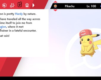 Alola Cap Pikachu Event Ash's Pikachu Pokemon Sword Shield IVS  UNTOUCHED Mystery Gift