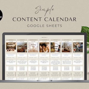 Social Media Content Calendar, Social Media Monthly Content Planner, Google Sheet Spreadsheets, Instagram, Youtube, TikTok, Facebook, Beige image 2