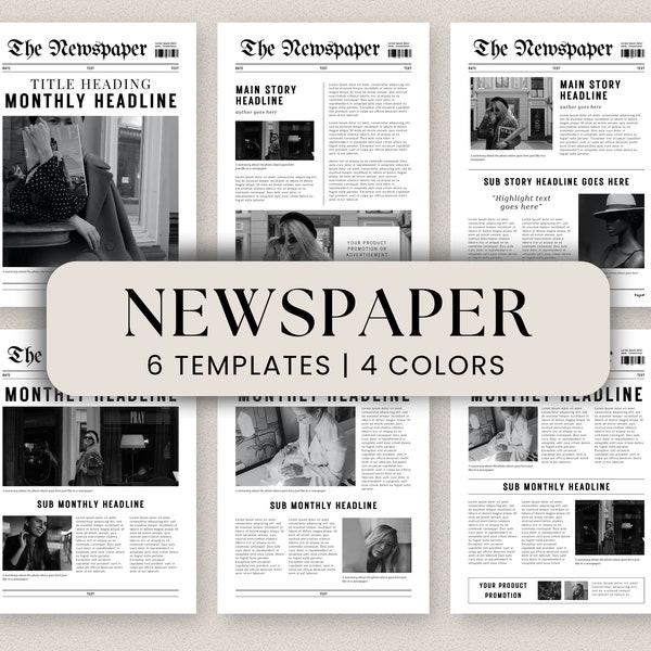 Business Newspaper Template, 6 Editable Newspaper Templates, Business Announcement Newspaper, Newspaper Canva Template, Commercial Use