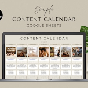 Social Media Content Calendar, Social Media Monthly Content Planner, Google Sheet Spreadsheets, Instagram, Youtube, TikTok, Facebook, Beige