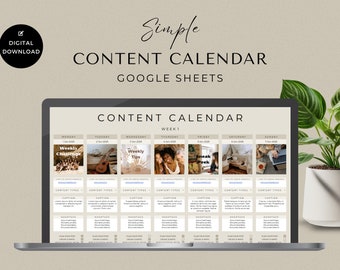 Calendario dei contenuti dei social media, Pianificazione dei contenuti mensili dei social media, Fogli di calcolo di Google, Instagram, Youtube, TikTok, Facebook, Beige