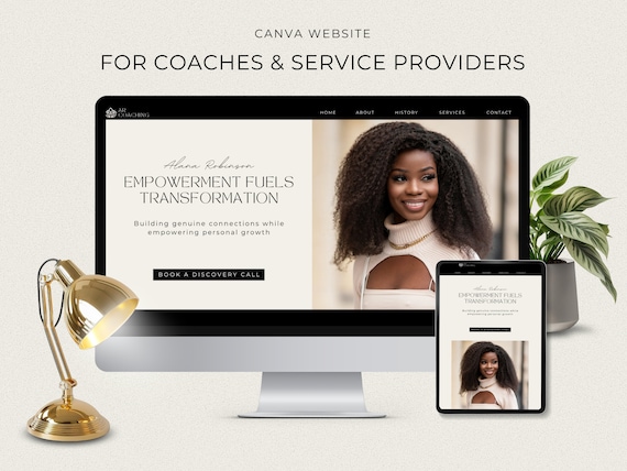Coach Website, Canva Website Template for Coaches, Service based Business, One Page Website, For Coaching or Courses Website, Edit in Canva