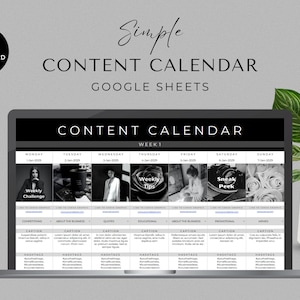 Social Media Content Calendar, Social Media Monthly Content Planner, Google Sheet Spreadsheets, Instagram, Youtube, TikTok, Facebook, Black