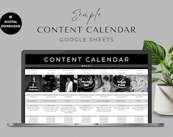 Social Media Content Calendar, Social Media Monthly Content Planner, Google Sheet Spreadsheets, Instagram, Youtube, TikTok, Facebook, Black