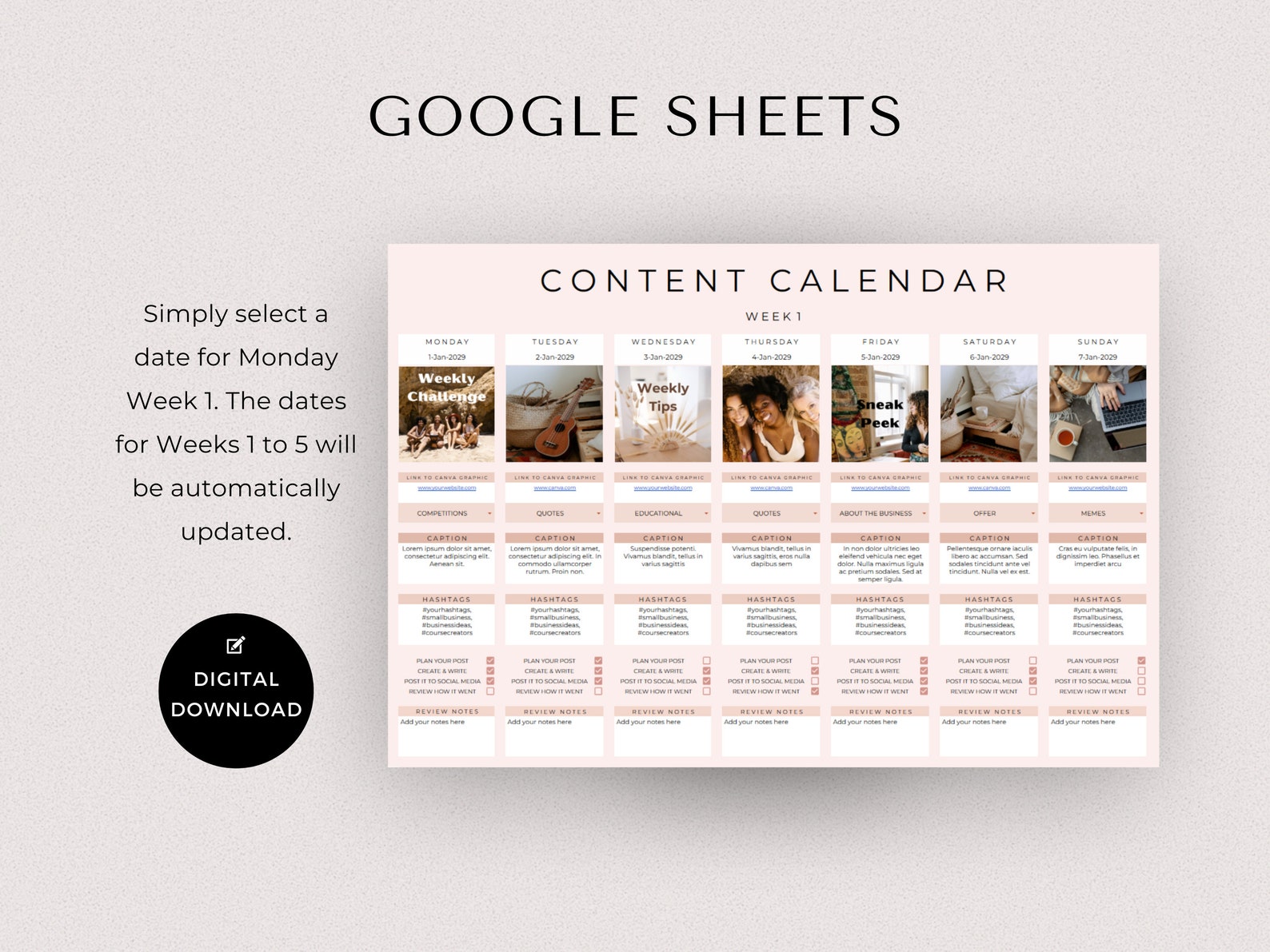 Social media content calendar social media monthly content etsy