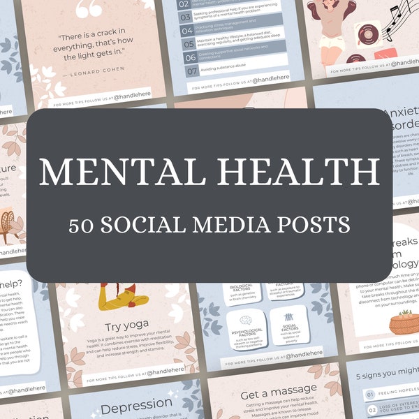Wellness Mental Health Instagram Templates In Canva, Instagram Posts for Mindset Coach, Wellness Coach, Psychologist