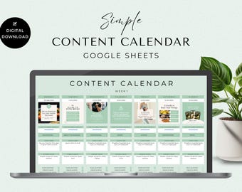 Social Media Content Calendar, Social Media Monthly Content Planner, Google Sheet Spreadsheets, Instagram, Youtube, TikTok, Facebook, Green