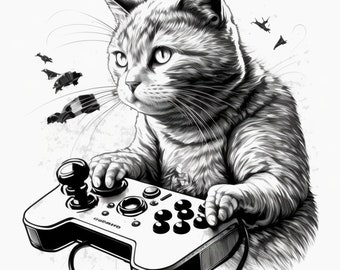 Katten die videogames spelen (twee) PNG, SVG Digital art instant download bestanden