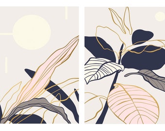 Modern Leaves Pastel Print Set: 3D Embossed Texture, 4-Piece Canvas Art